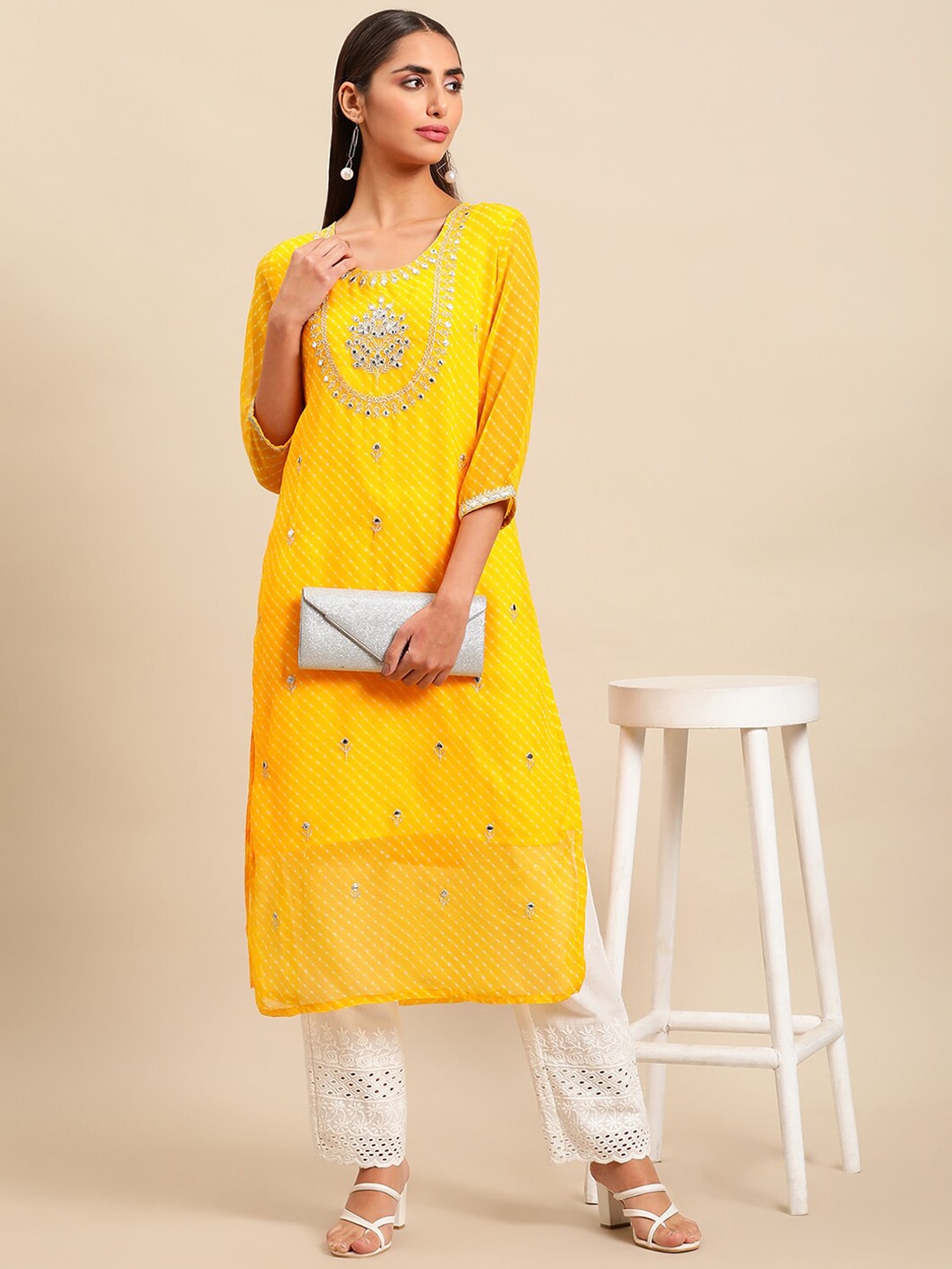 Sangria Women Ethnic Motifs Printed Mirror Work Indie Prints Kurta - Distacart