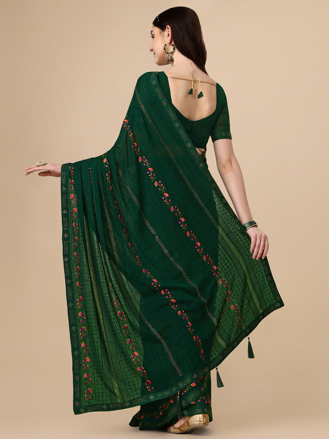 Kalini Floral Embroidered Pure Chiffon Saree - Distacart