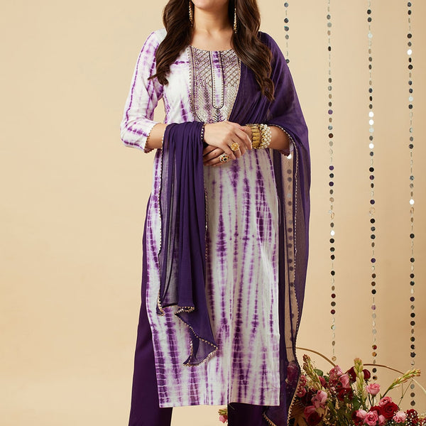 Kalini Abstract Printed Thread Work Kurta With Trousers & Dupatta - Distacart