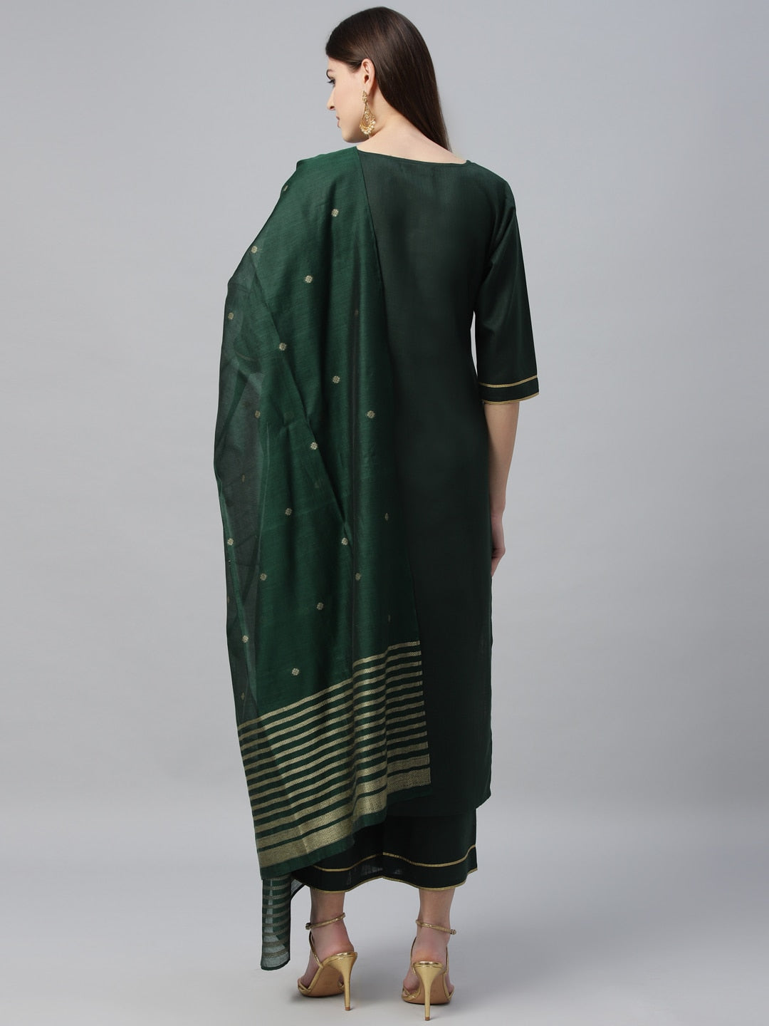 Libas Women Green Pure Cotton Kurta with Palazzos & With Dupatta - Distacart