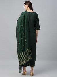 Thumbnail for Libas Women Green Pure Cotton Kurta with Palazzos & With Dupatta - Distacart