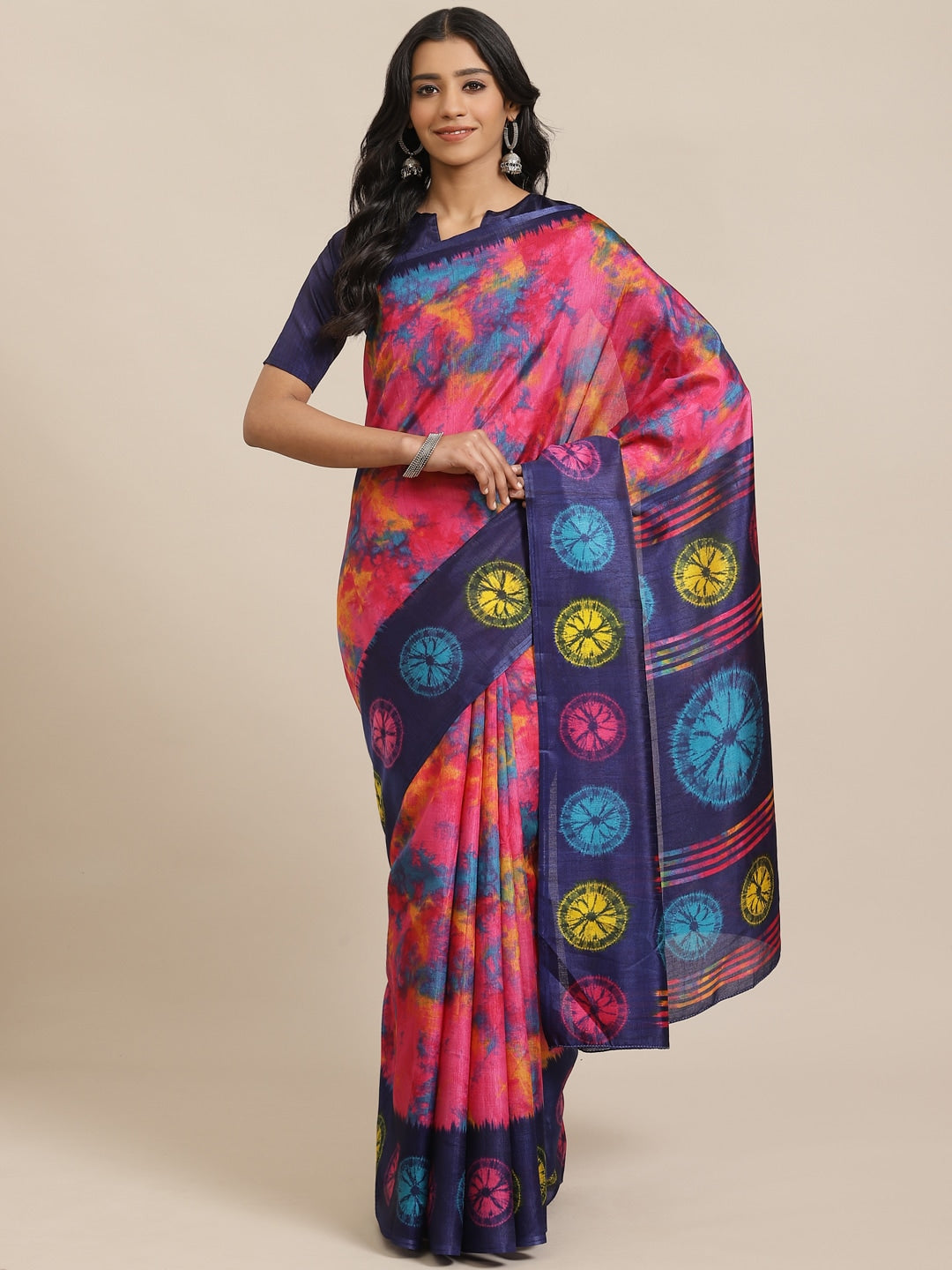 Saree Mall Pink & Blue Dyed Saree - Distacart