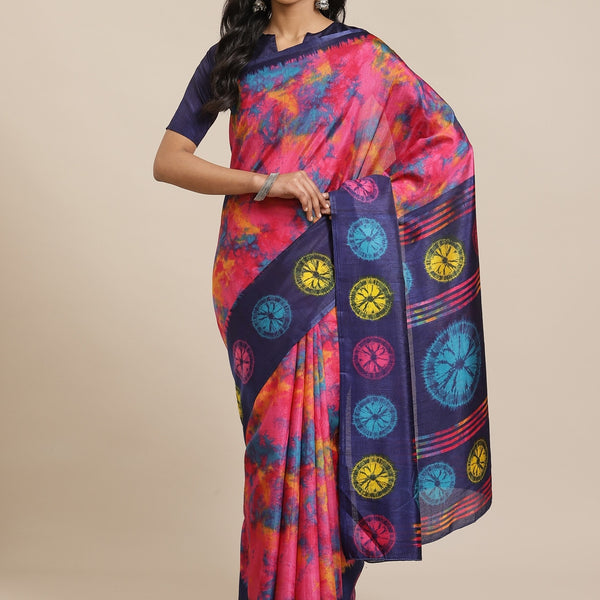 Saree Mall Pink & Blue Dyed Saree - Distacart