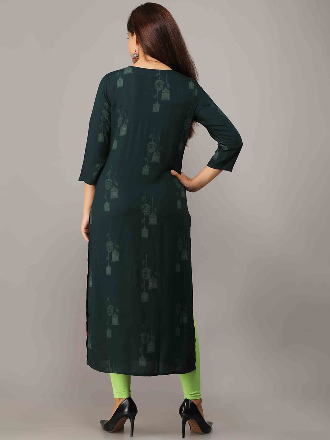 Kalini Women Green Printed Thread Work Kurta - Distacart