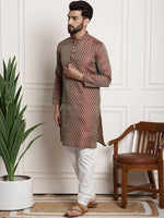 Thumbnail for Sojanya Men Maroon & Off-White Woven Design Kurta with Churidar - Distacart