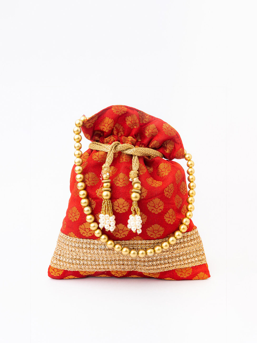 NR By Nidhi Rathi Red & Gold-Toned Embroidered Potli Clutch - Distacart