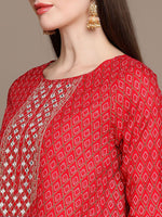 Thumbnail for HERE&NOW Embroidered Ethnic Motifs Printed Mirror Work Asymmetric Kurti with Palazzos - Distacart