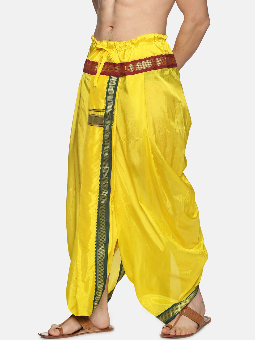 Sethukrishna Men Yellow & Green Solid Readymade Dhoti Pant - Distacart
