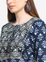 Thumbnail for Kalini Women Navy Blue Ethnic Motifs Printed Pure Cotton Kurta with Trousers & Dupatta - Distacart