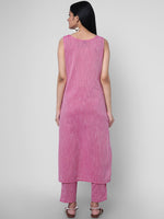 Thumbnail for Kalini Women Pink Floral Embroidered Mirror Work Pure Cotton Kurta with Trousers - Distacart