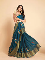 Thumbnail for Sangria Green & Gold-Toned Embellished Pure Chiffon Saree - Distacart