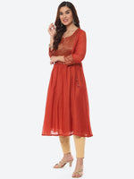 Thumbnail for Biba Women Orange Solid Yoke Design Anarkali Kurta - Distacart