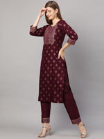 Thumbnail for Kalini Women Burgundy Ethnic Motifs Printed Kurta with Trousers & With Dupatta - Distacart