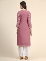 Thumbnail for Kalini Round Neck Paisley Embroidered Chikankari Georgette Kurta - Distacart