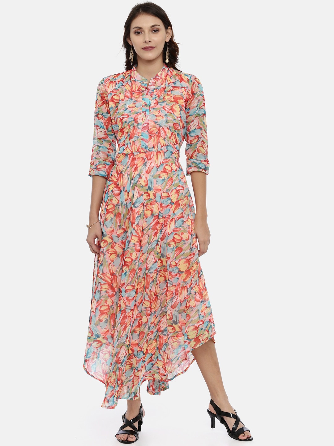 Souchii Multicoloured Floral Print Fit & Flare Asymmetric Dress - Distacart