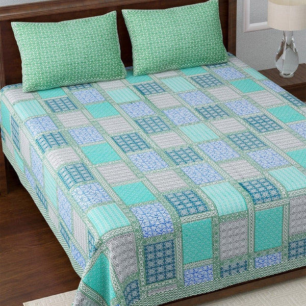 LIVING ROOTS Blue & Green Jaipur Printed 210 TC King Bedsheet with 2 Pillow Covers - Distacart