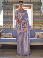Thumbnail for Mitera Lavender & Gold-Toned Woven Design Zari Saree - Distacart