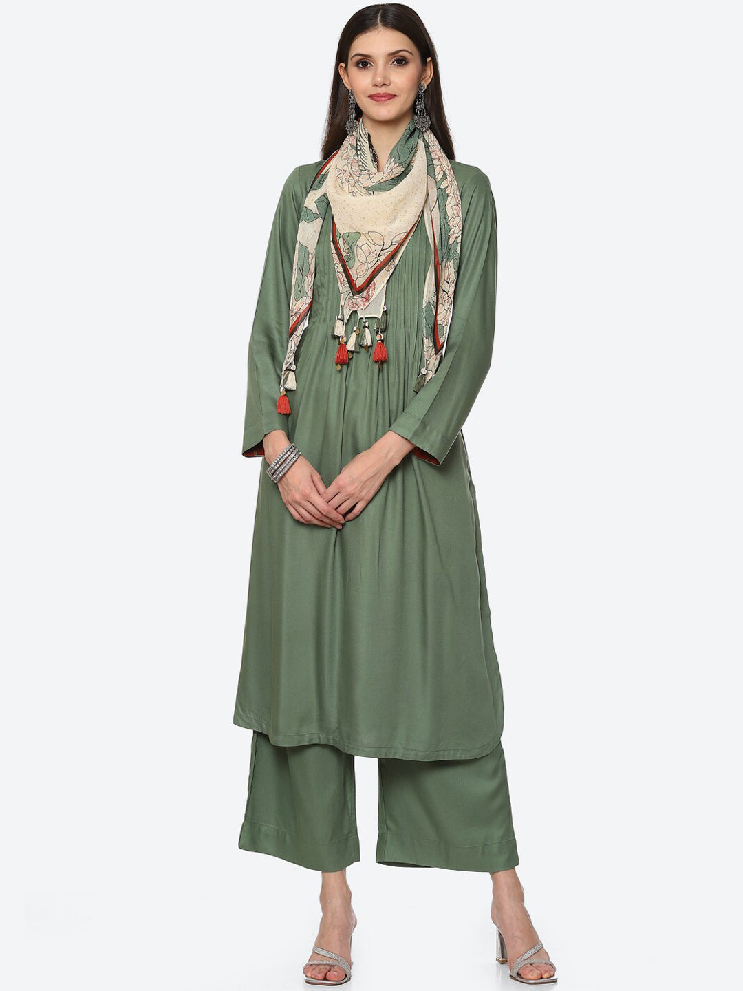 Biba Women Green Kurta with Palazzos & With Dupatta - Distacart