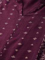 Thumbnail for Sangria Women Wine-Coloured & Golden Khari Printed Kurta with Palazzos - Distacart