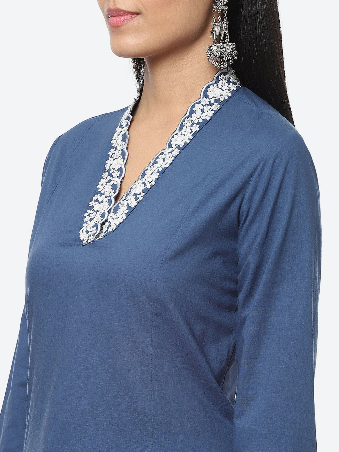 Biba Floral Thread Work Kurta with Palazzos & With Dupatta - Distacart