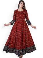 Thumbnail for Kalini Women Maroon & Black Ethnic Motifs Printed Anarkali Kurta - Distacart