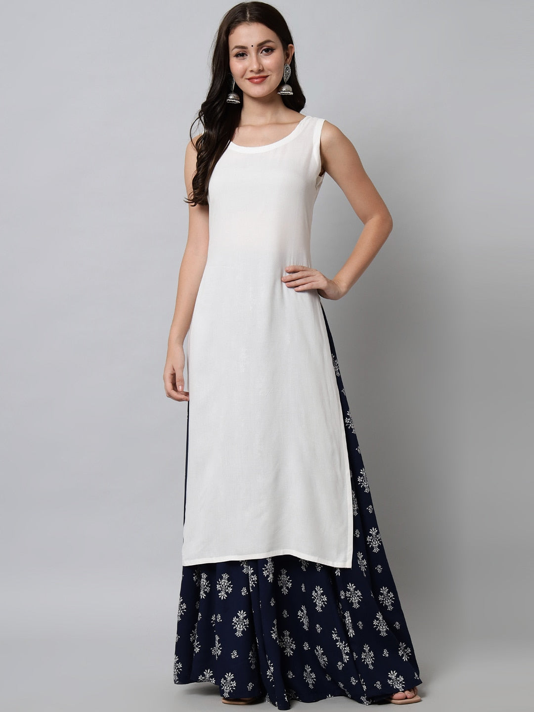 Kalini Women White Ethnic Motifs Kurta with Skirt - Distacart