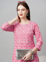Thumbnail for Kalini Women Pink Printed Mirror Work Kurta with Palazzos - Distacart