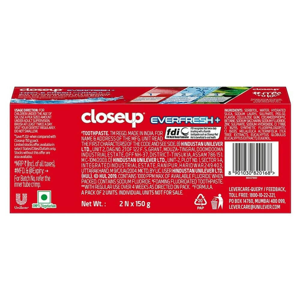 Closeup Everfresh+ Triple Fresh Formula Red Hot Gel Toothpaste (Set of 2) - Distacart