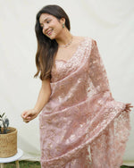 Thumbnail for Vamsee Brown Organza Saree - Distacart