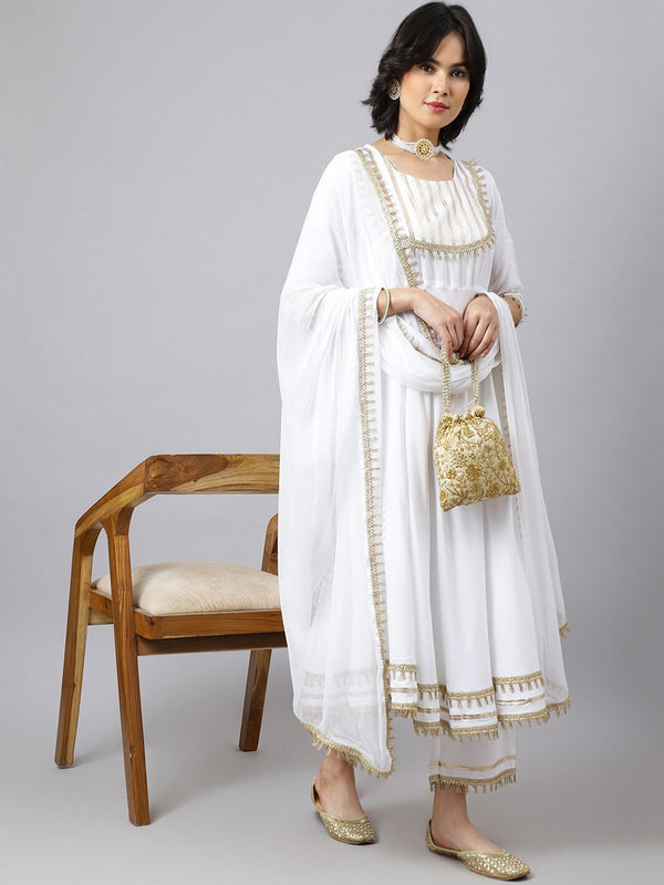 Khushal K Women White Yoke Design Kurta with Palazzos & With Dupatta - Distacart