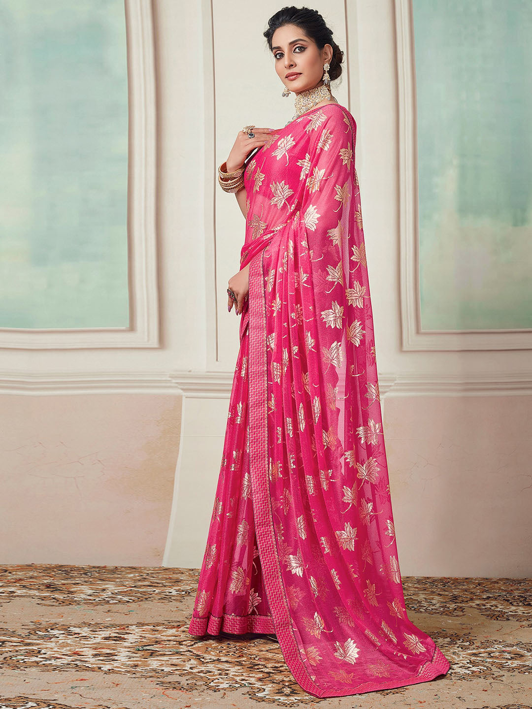 Kalini Floral Foil Printed Saree - Distacart