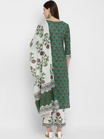 Thumbnail for Kalini Women Green Floral Printed Pure Cotton Kurta with Trousers & Dupatta - Distacart