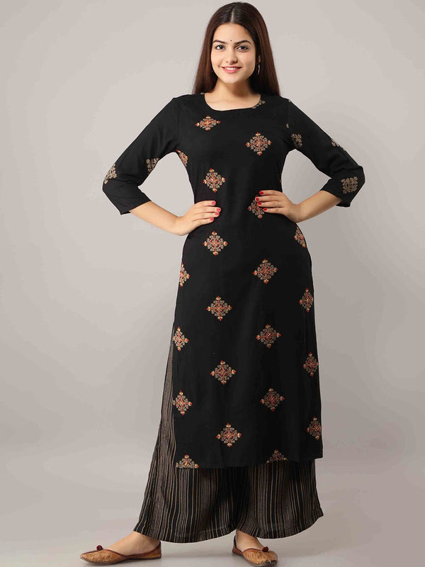 Kalini Women Black Embroidered Regular Kurta with Palazzos - Distacart