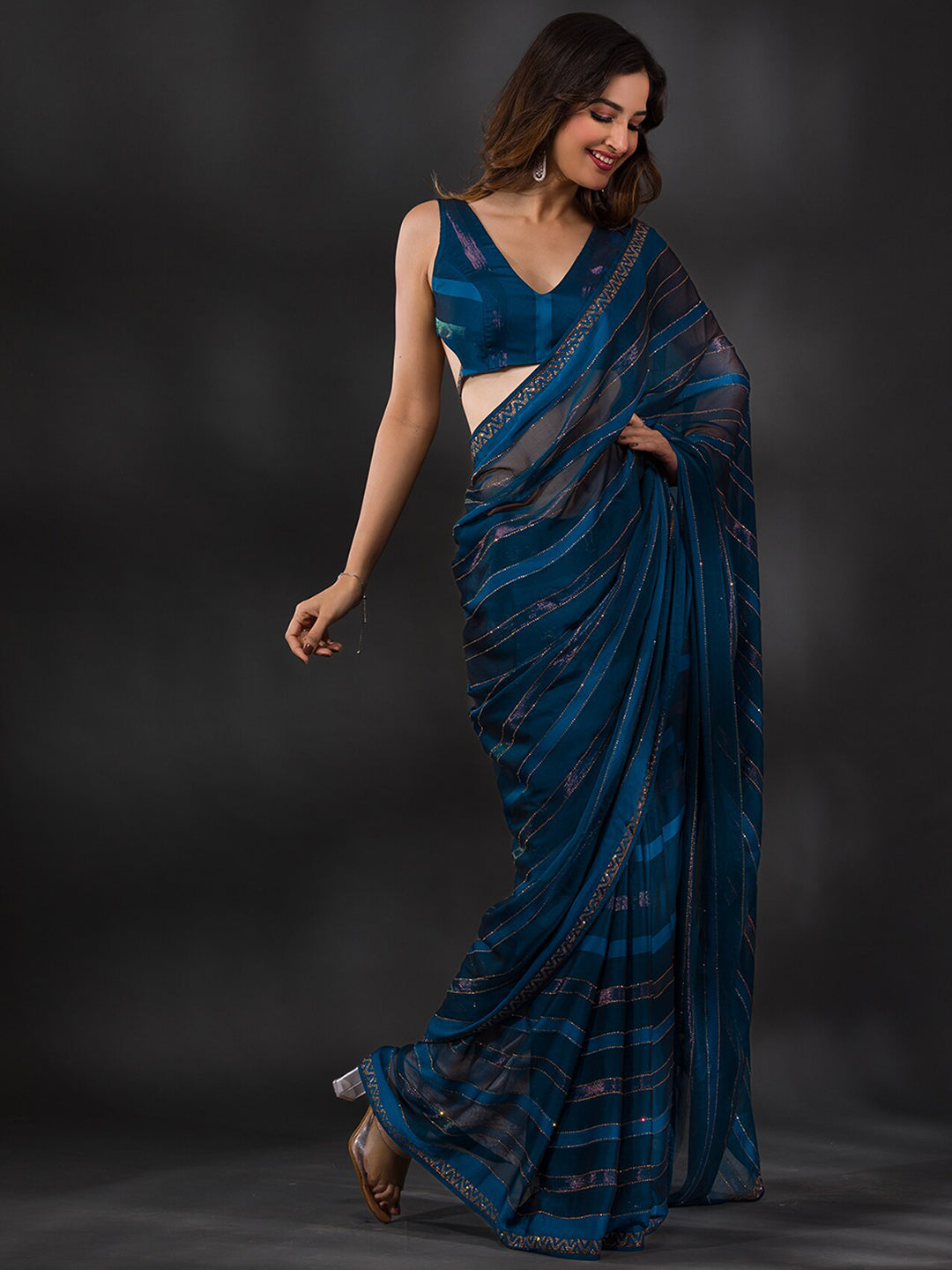 Koskii Embellished Beads and Stones Tissue Saree - Distacart