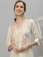 Thumbnail for Kalini Women White Printed Embroidered Thread Work Kurta - Distacart