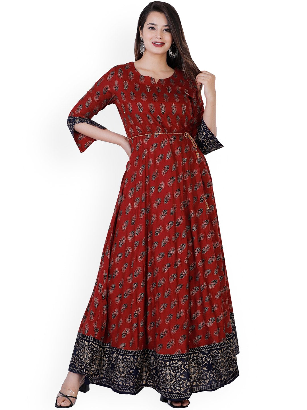 Kalini Women Maroon & Black Ethnic Motifs Printed Anarkali Kurta - Distacart