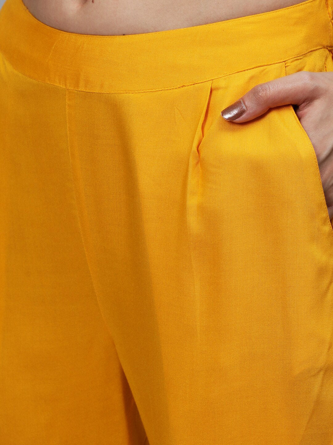 Jaipur Kurti Yellow & Red Yoke Design Mirror Work Women Kurta with Trousers & With Dupatta - Distacart