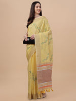 Thumbnail for Mitera Floral Zari Pure Linen Saree - Distacart