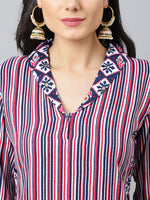Thumbnail for Khushal K Striped Shawl Collar Straight Kurta with Palazzos - Distacart