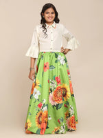 Thumbnail for NOZ2TOZ Lime Green & White Floral Printed Ready To Wear Lehenga Choli For Girls - Distacart