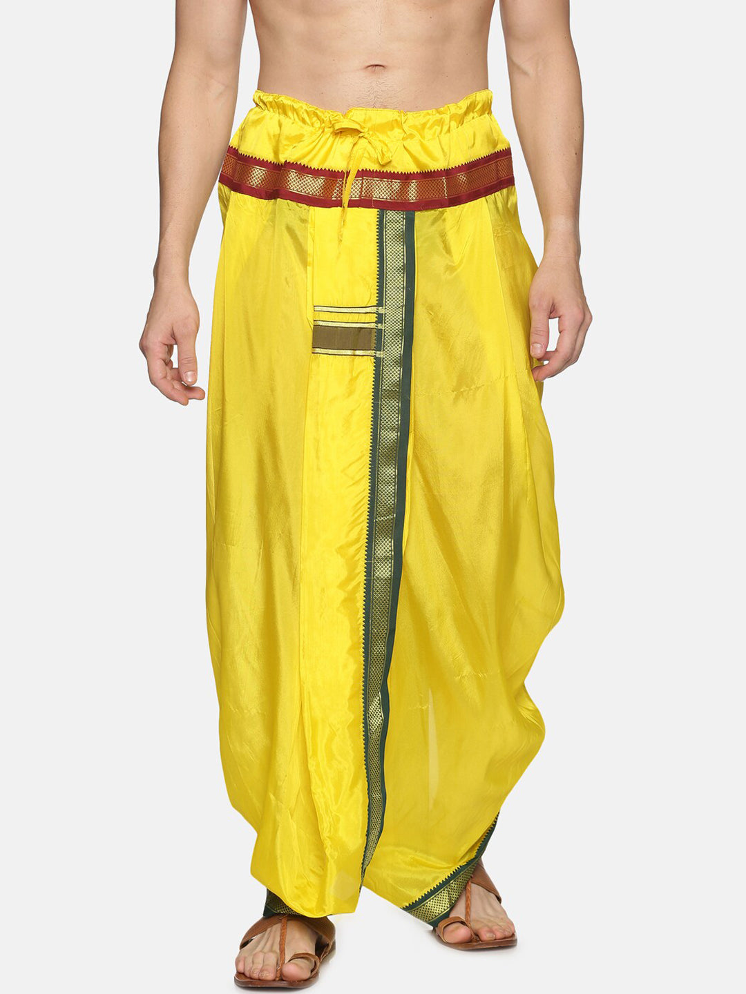 Sethukrishna Men Yellow & Green Solid Readymade Dhoti Pant - Distacart