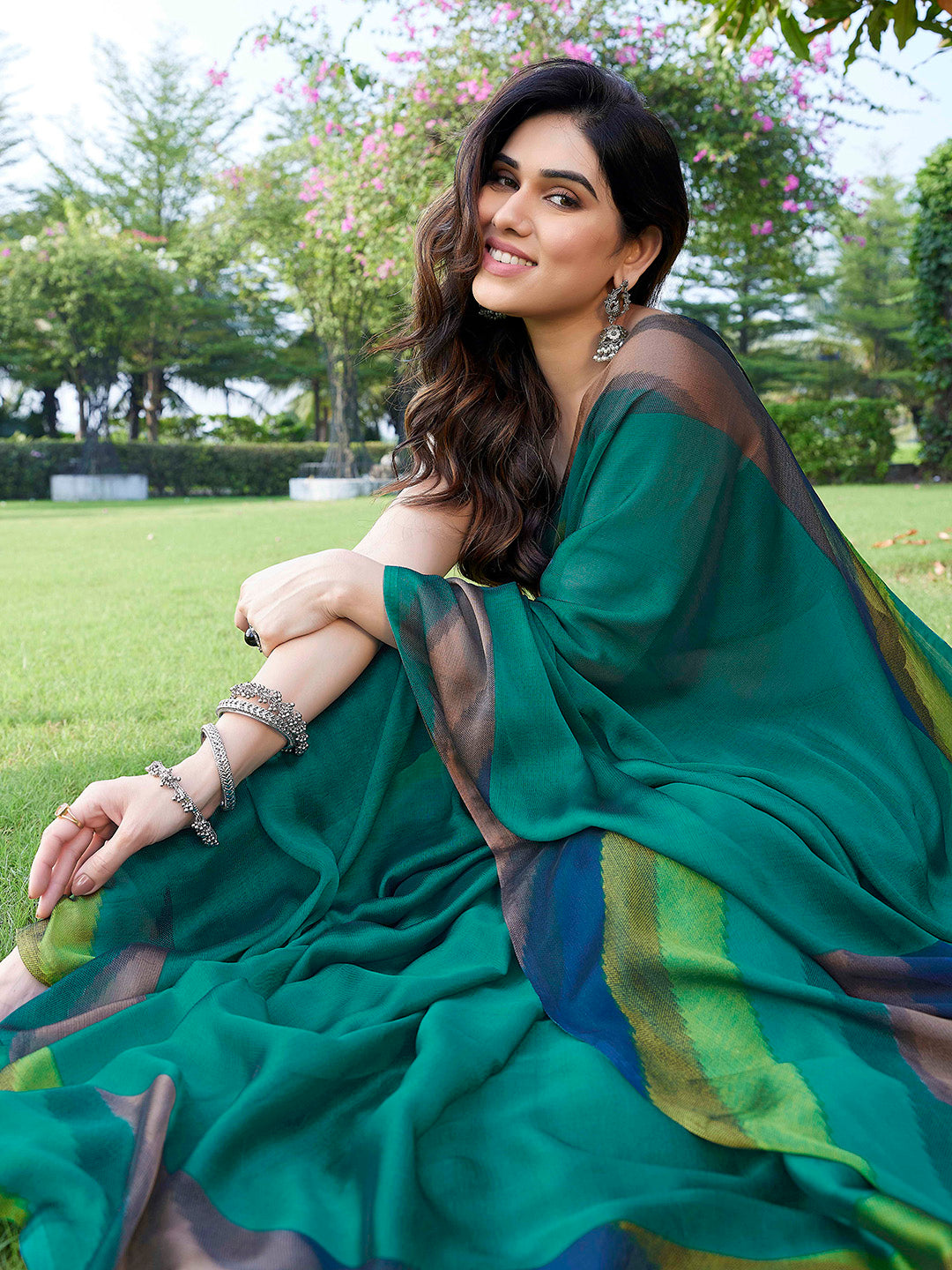 Kalini Striped Poly Chiffon Saree - Distacart
