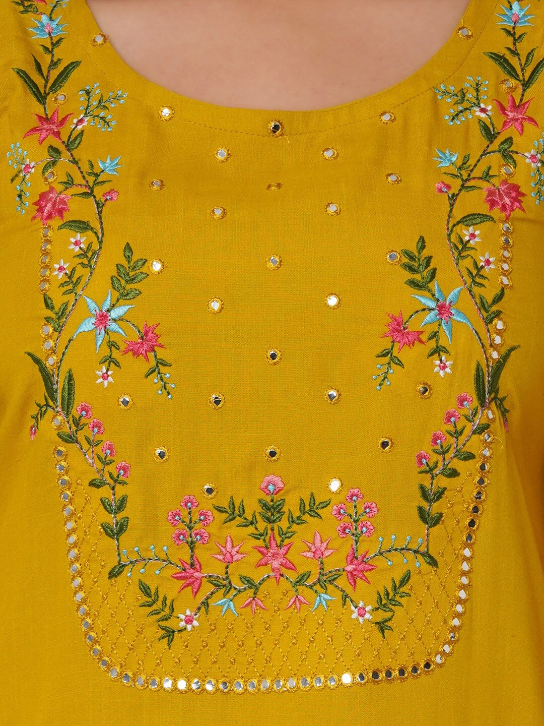Kalini Women Mustard Yellow Embroidered Mirror Work Kurta with Trousers - Distacart