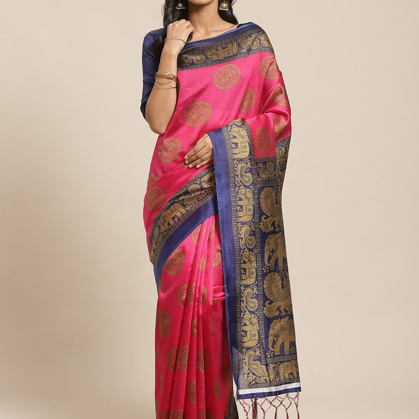 Saree Mall Pink & Beige Printed Bhagalpuri Saree - Distacart