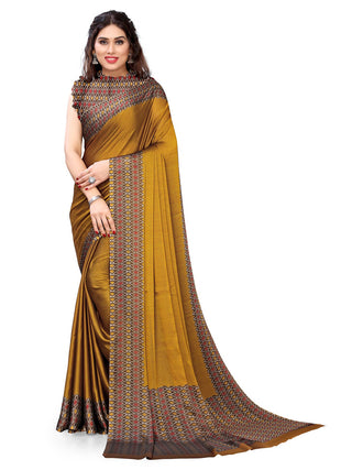 Kalini Mustard & Brown Printed Saree - Distacart