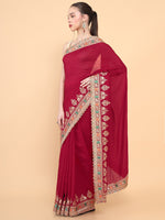 Thumbnail for Soch Red & Gold-Toned Embroidered Silk Blend Tussar Saree - Distacart