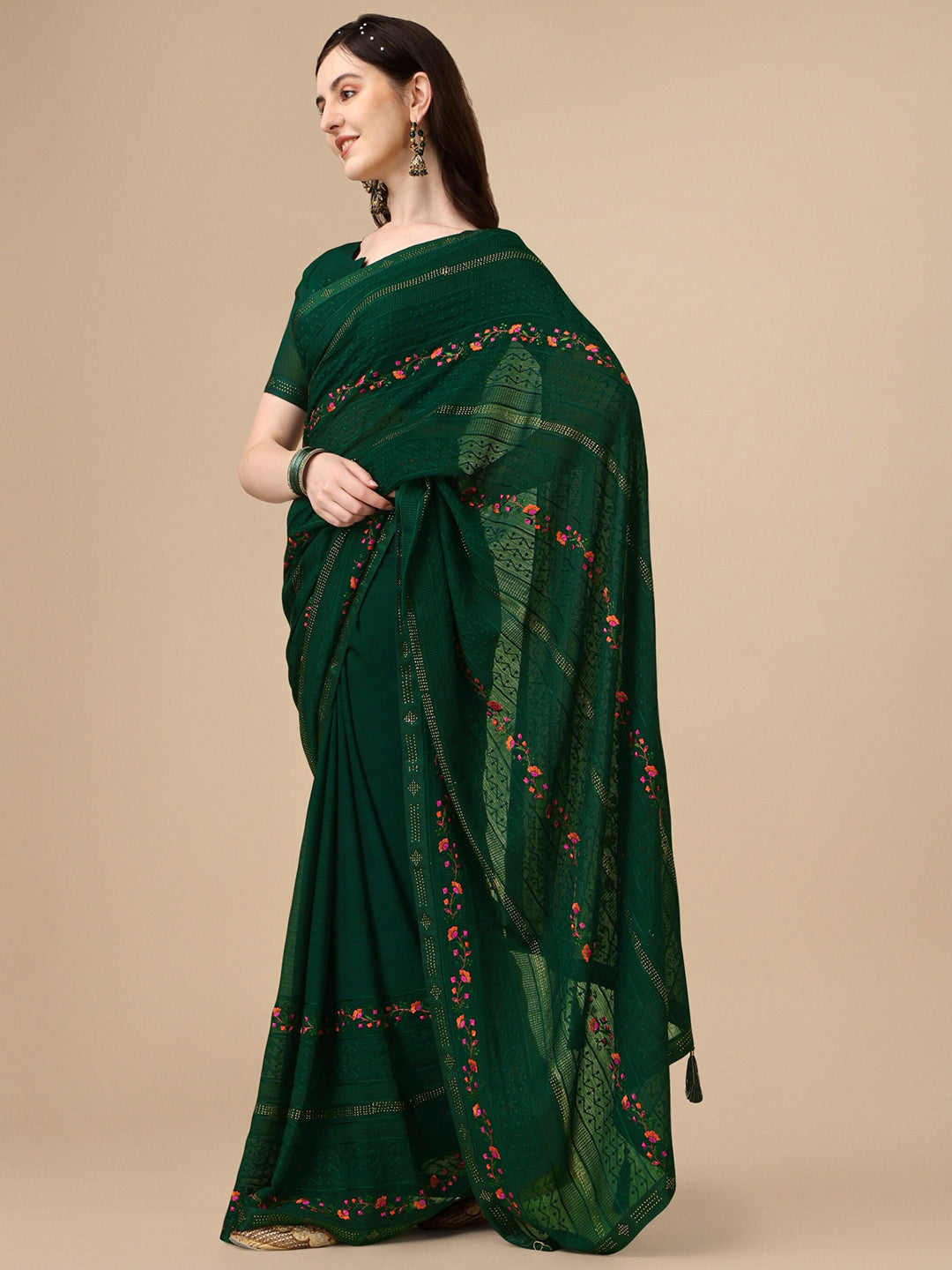 Kalini Floral Embroidered Pure Chiffon Saree - Distacart
