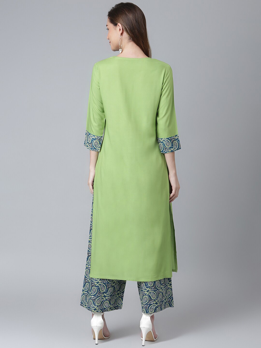 Khushal K Women Green Paisley Patchwork Kurta with Palazzos - Distacart