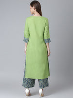 Thumbnail for Khushal K Women Green Paisley Patchwork Kurta with Palazzos - Distacart