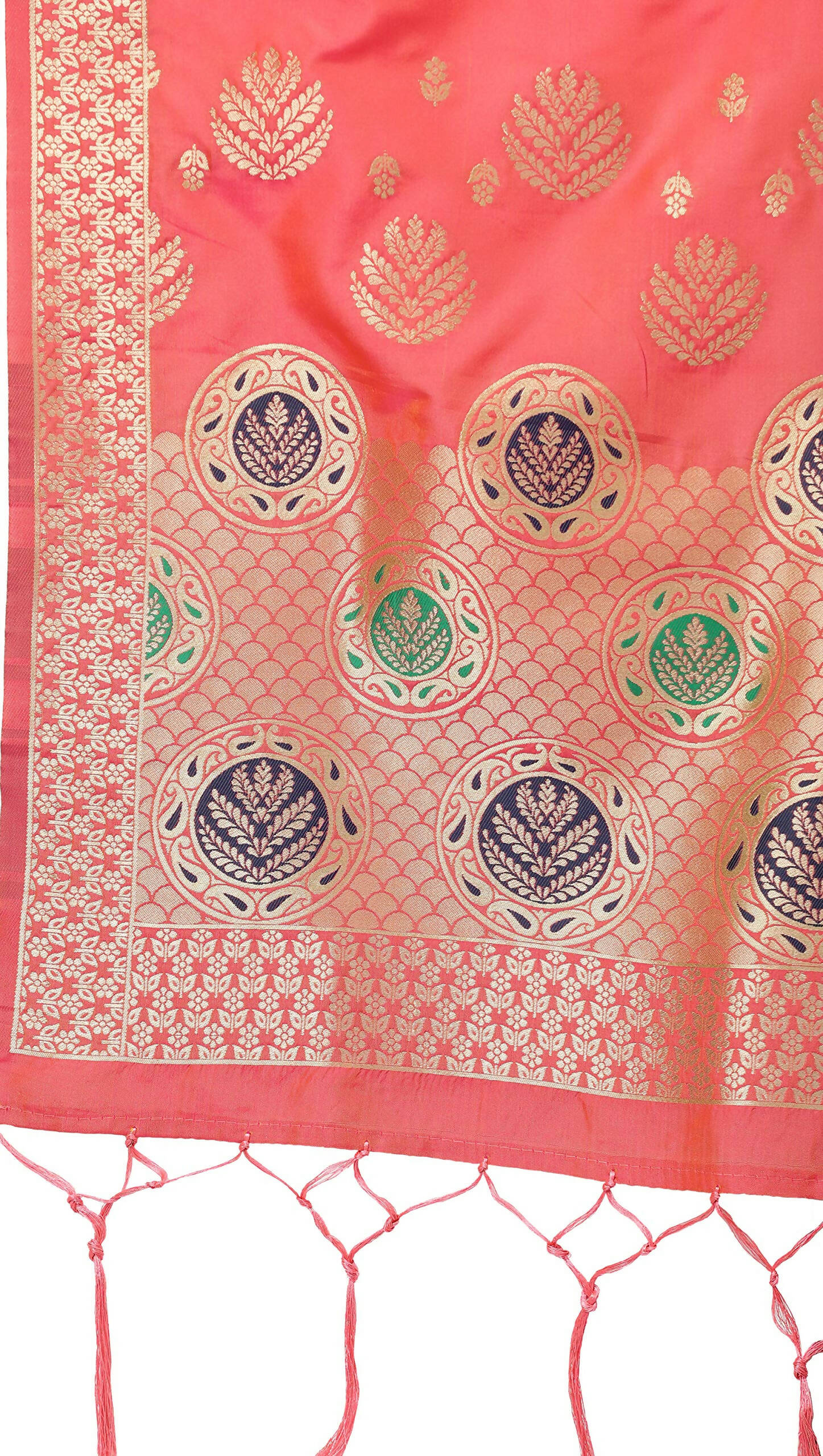 Mimosa Coral Peach & Gold-Toned Woven Design Dupatta - Distacart